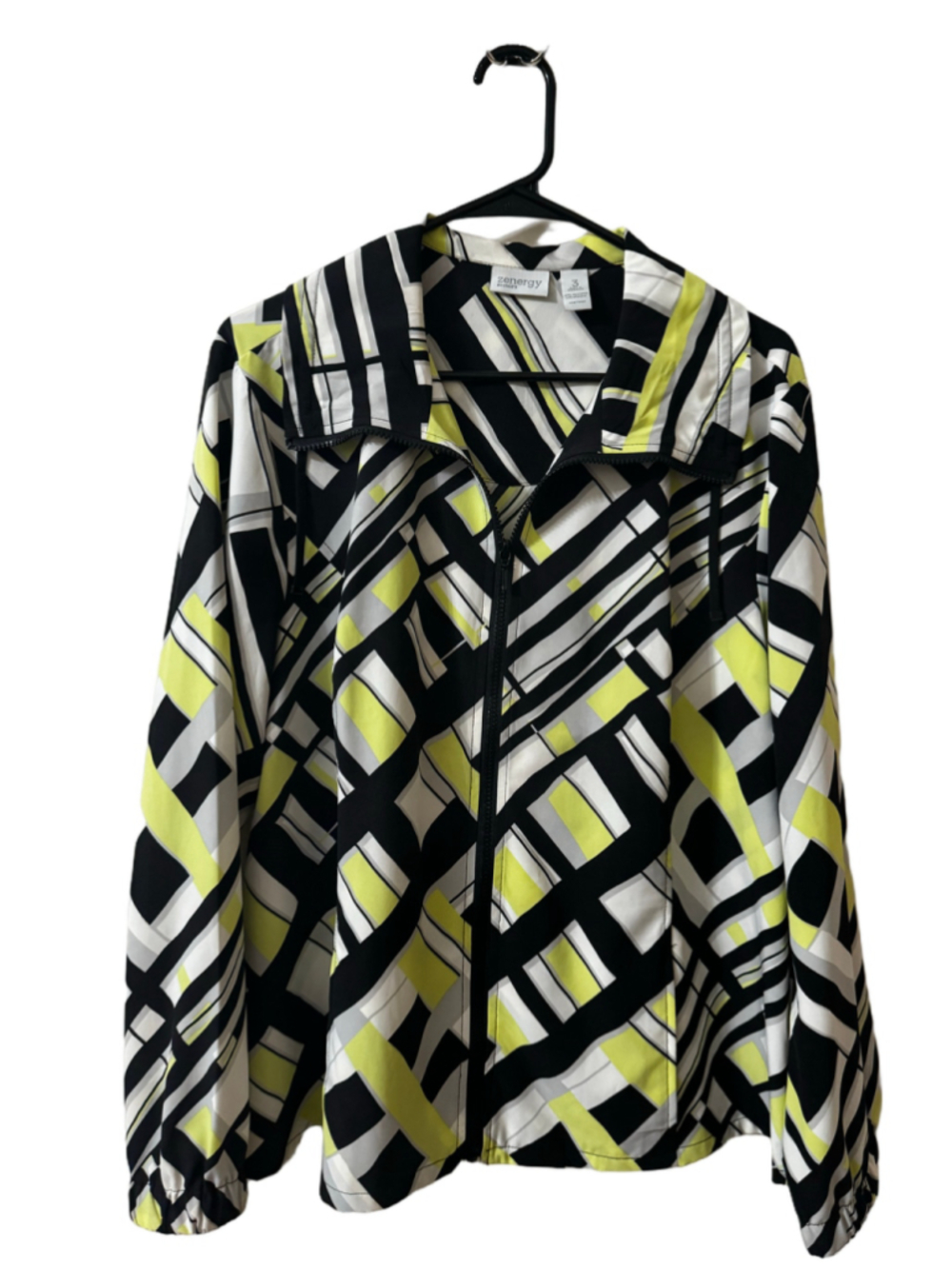 Zenergy by Chico's Jacket 3X Black Yellow Geometric Zip Up
